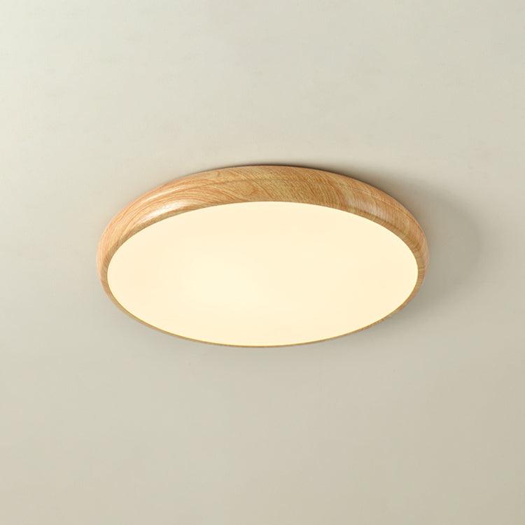 Round Flush Mount Nordic Wood Grain Ceiling Light With Acrylic Shade
